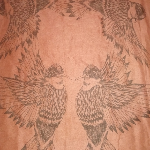 Long brown sheer scarf/ wrap bird graphic - Picture 4 of 4